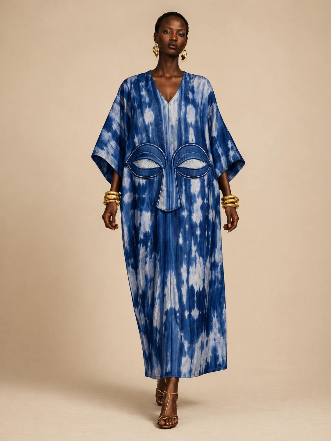 Luxury Indigo Tie-Dye Kaftan | African Designer Kaftan