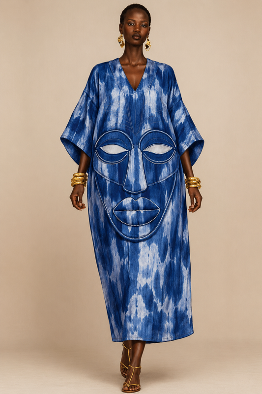 Luxury Indigo Tie-Dye Kaftan | African Designer Kaftan